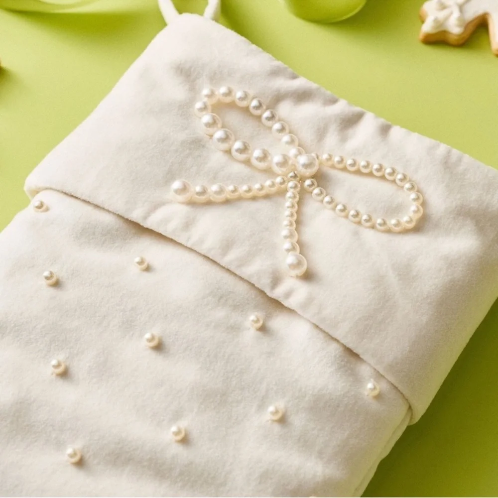 New! Anthropologie Akoya Pearl-Embellished Stocking Holiday 2025, 22.75
